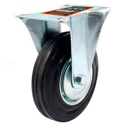 AC - Rueda Fija para Muebles 5 - Fabricado en Hierro y Goma - Incluye Placa de Montaje - Rueda de Transporte para carritos, mesas, Industrial - Ø 120 mm