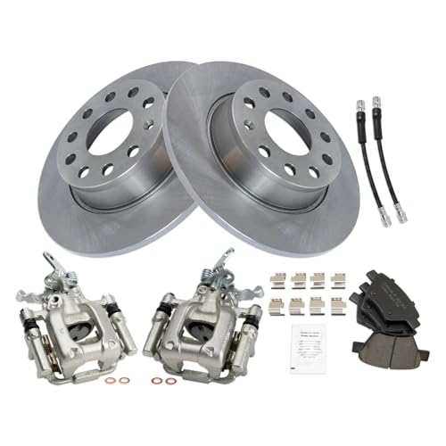 Image of TRQ Rear Brake Pad and Rotor Set Ceramic 272mm Rotors Calipers Compatible with 2010-2012 2014 Volkswagen Jetta