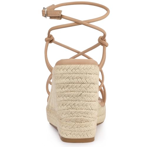 Allegra K Women's Platform Strappy Wedges Heel Espadrille Nude Wedge Sandals 6 M US