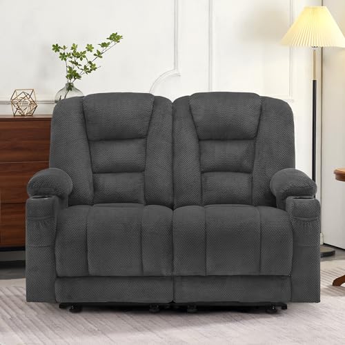 M MCombo Elektrisch 2er Sitzer Sofa mit Schlaffunktion, 2er Relaxsofa mit Taste 150° Verstellbar, Kinosessel mit Liegefunktion, USB & Getränkehalter, 7009 (Grau) – Bild 3