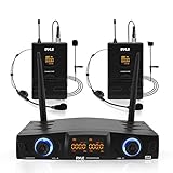 Compact UHF Wireless Microphone System - Pro Portable Dual Channel Desktop Digital Mic Receiver Set w/ 2 Belt-Pack Transmitter, Receiver, 2 Headset, Lavalier Mics, XLR, For Home, PA - Pyle PDWM2958B