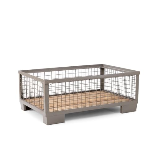 HEMMDAL Industrie-Gitterbox mit 4 festen Wänden | 1.500 kg Tragkraft | HxBxT 50 x 124 x 83,5 cm | Grau | 5 x 5 cm Maschenweite | aus Stahl | niedrige Bauart | stapelbar | Gitterbehälter