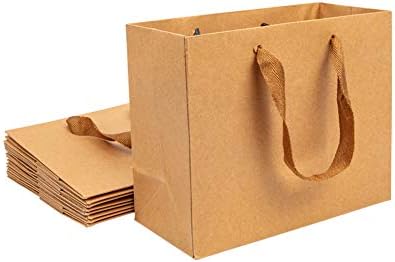 NBEADS 10 Pcs Small Kraft Brown Paper Bag Treat Candy Gift Bag Carrier Bags with Handles for Birthday, Wedding, Tea Party and Party Celebrations, 22x18x10cm