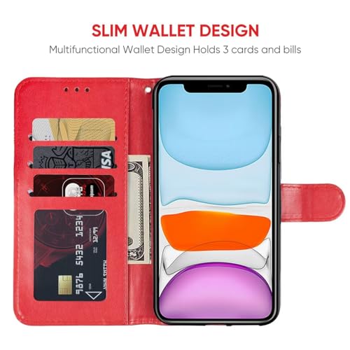 Coque à rabat iPhone 11 en cuir PU rouge avec gravure mandala chic - 2