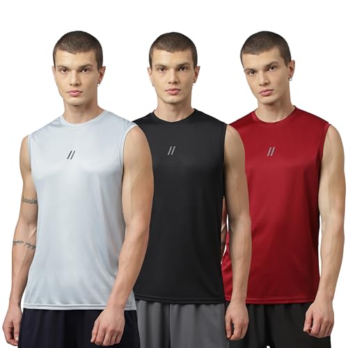 Image of ATICX Men's Polyester Sports Sleeveless T Shirt - Gym Vest, Workout Sando, Training Tank Top, Cut Sleeves Quick Dry Tee for Running, Swimming, Badminton, Fitness & Sports