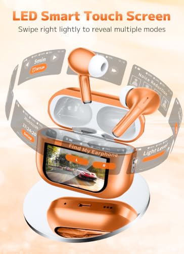 Image of Bucephalus Wireless Earbuds, Bluetooth 5.4 Ear Buds, ENC Noise Cancelling Headphones with 48H Playtime, Bass Stereo Sound, Compatible with iPhone, Android, Pad - Bright Orange