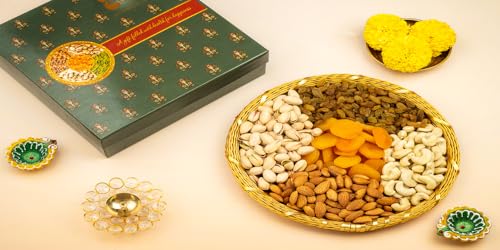 Image of Browntree Wire Mesh Dry Fruits Basket 9 Inch-5P-610g | Cashew, Almonds, Raisins,Pista, Apricots | Perfect Dry Fruit Gift hamper | Unique Corporate Gift Basket | Ideal gift box for all celebration