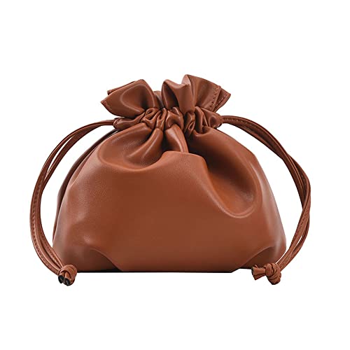 Small Leather Drawstring Bucket Bag Hobo Bucket...