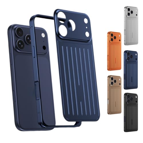 Coque iPhone 17 Pro antichoc aluminium bleu rigide avec arrière strié