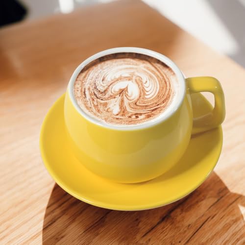 ionEgg Porcelain Cup with Saucer 270ml/9oz Minimalist Design Perfect for Latte Cappuccino and Tea, Yellow - Image 4