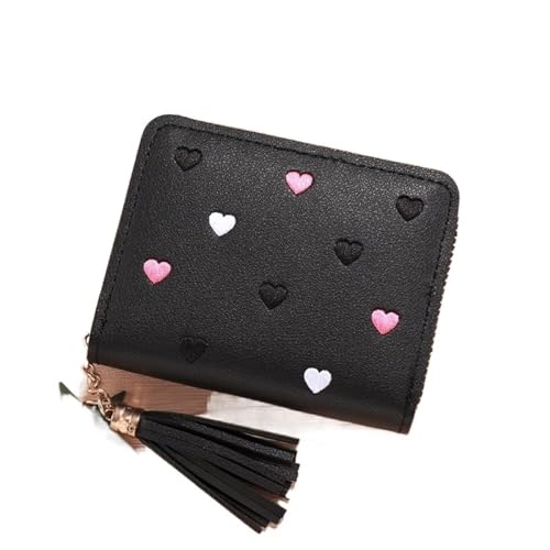 Womens wallet Women Small Wallet Ladies Mini Tassel Wallet Girl Short Zipper Leather Purse Female Hand Wallet Purse(Black)