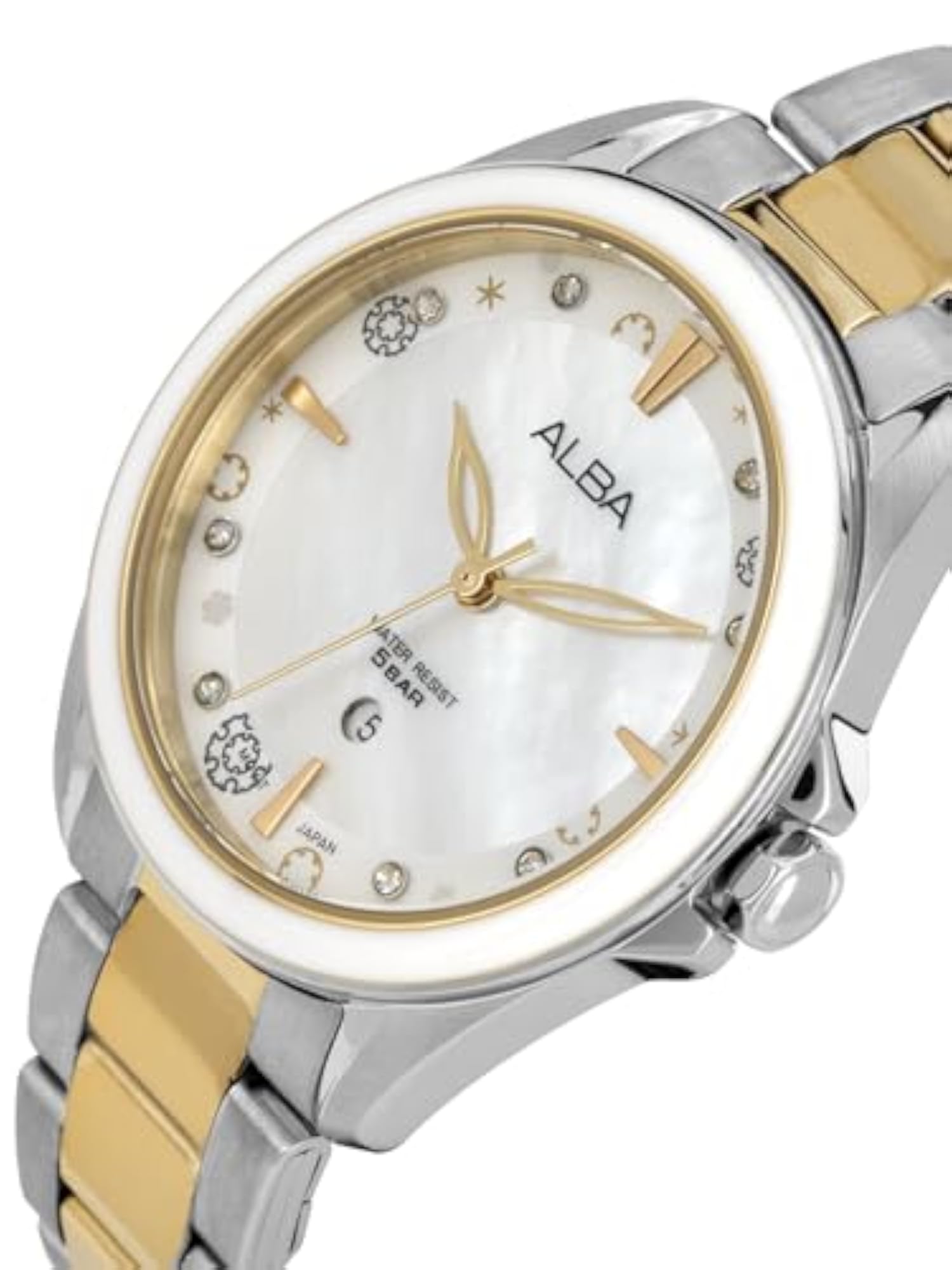 Women's Pearly White Dial Silver-Gold Watch, Elegant Timepiece