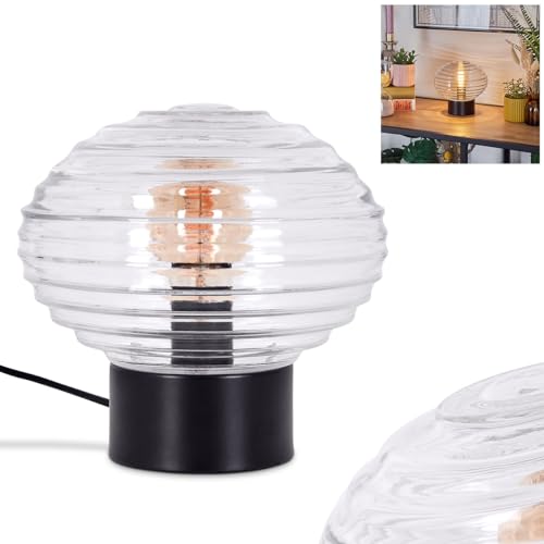Lámpara de mesa Gualtar, metal/cristal en negro/claro, diseño moderno vintage/retro con pantalla de cristal (Ø 15,5 cm) e interruptor de encendido/apagado en el cable, 1 x E14, sin bombilla