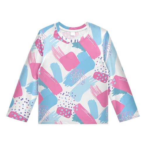 Stroke Dot Blue Pink Boy's Rash Guard Swim Shirt Long Sleeve Sun Shirt for Running Swiming Pool UPF50+