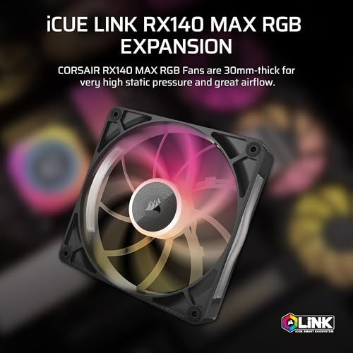 Image of CORSAIR iCUE Link RX140 MAX RGB 140mm PWM Thick Fan - High-Static Pressure - Magnetic Dome Bearing - Single Fan - Black