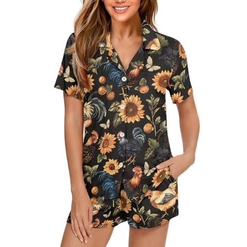 Image of Women's Short Sleeve Sleepwear Pajamas Nightwear with Pockets | skin-friendly breathable material resists pilling fading and deformation after repeated washing