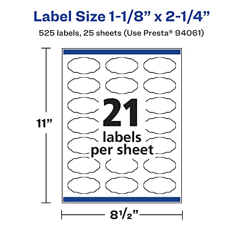 Avery Matte White Oval Scalloped Labels, Sure Feed Technology, 1-1/8\" x 2-1/4\", 525 Matte White Printable Labels - Thumbnail 5