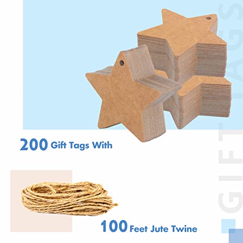 200 Pcs Kraft Paper Star Shaped Gift Tags with 30 Meters Natural Jute Twine for Craft Packaging (6cm Diameter) - Image 3