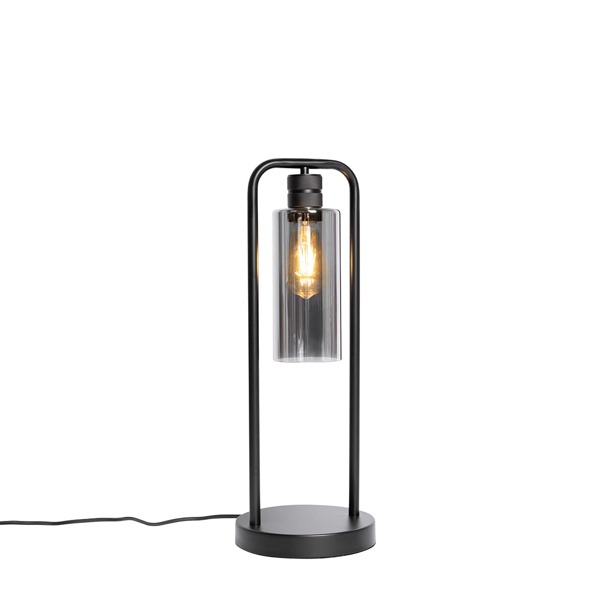 Qazqa Modern Tischleuchte mit Glas, Tischlampe - Stavelot - Schwarz mit Rauchglas, max. 40W, Geeignet für LED, 54cm, Ideal als Schlafzimmerlampe und Wohnzimmerlampe