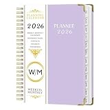 JUJUGEN 【新スタイル人気】 スケジュール帳 2026年1月始まりA5サイズ手帳 日記帳 システム手帳 プランナー マンスリー&ウィークリー メモ 時間管理ノート ビジネス ハードカバー 25×16cm ウィークリープランナー 仕事記録 スケジュール (パープル)