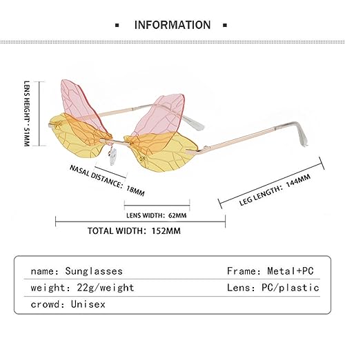 Dragonfly Rimless Sunglasses Wing Shaped Butterfly Fairy Shades Glasses Fashion Party Sunglasses for Women Men3