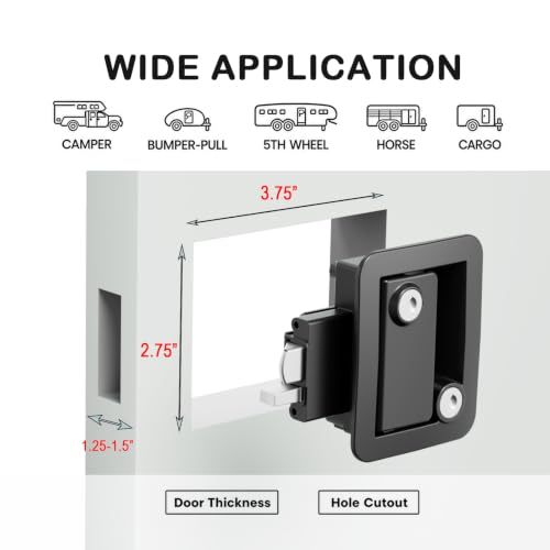 Image of RV Door Lock Replacement, Camper Door Lock Fits 2.75 inch x 3.75 inch Cutout | RV Door Handle & Camper Door Lock Replacement - Compatible with RVs, Travel Trailers, Fifth Wheels and More