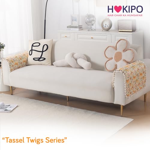 Image of HOKIPO Sunlit Butterfly Quilted Sofa Armrest Cover - 1 Pair | 'Tassel Twigs' Series (IN-987-T3*2)