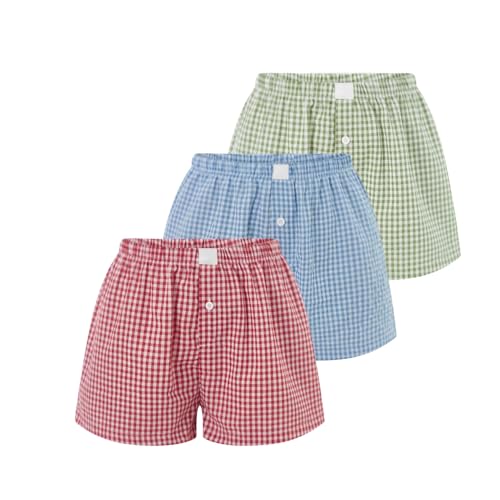 Image of Womens Y2k Plaid Shorts Women Cute Lounge Pajama Sleep Comfy & Casual Gingham PJ Boxer Shorts