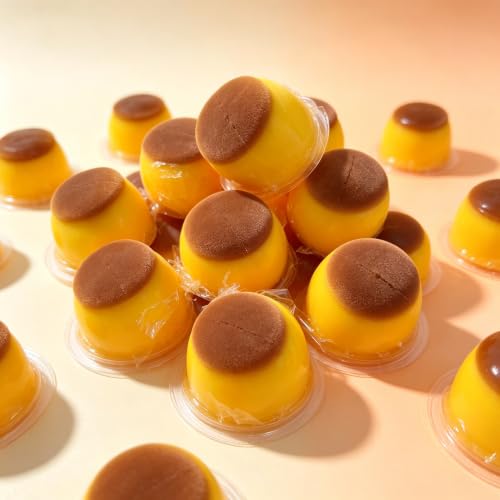 Caramel Pudding Squishy Stress Ball – Crunchy Bead Filled Non Rebound Handmade Taba ASMR Anxiety Relief for Adults Party Favor Squeeze Toy, Soft Sticky Silicone Dessert with Realistic Food Look — view 5