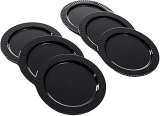 أطباق عشاء بلاستيك متينة للاستعمال مرة واحدة بتصميمات أنيقة للحفلات وحفلات الزفاف وتقديم الطعام - متوفرة في عبوات من 10 أو 20 قطعة، لون أسود أو أبيض، مقاس (18 سم) (10 قطع، لون أسود)