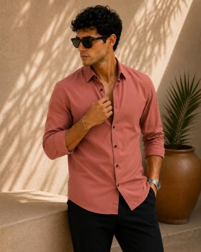 Image of Zilcon Men's Solid Coffee Brown Casual Cotton Blend Shirt