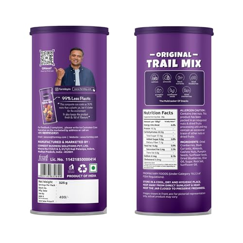 Image of Farmley Trail Mix | 7 Superfood in 1 Mixes | Dry Fruits Contains Almonds, Cashews, Blueberries, Blackcurrant, Pumpkin & Sunflower Seeds 325g (Pack of 2)