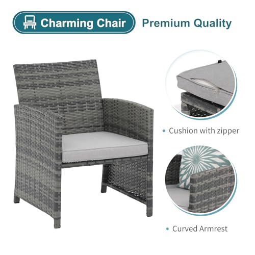 OC Orange-Casual 6 Piece Patio Furniture Conversation Set with Ottoman, Outdoor Grey Wicker Chair and Table Set, Balcony Furniture for Apartments, Light Grey