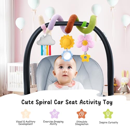 Image of Stuffed Spiral Baby Car Seat Toys, Best Newborn Shower Gifts, Soft Infant Essentials Must Have Stroller Hanging Toys (Vibrant Nature)