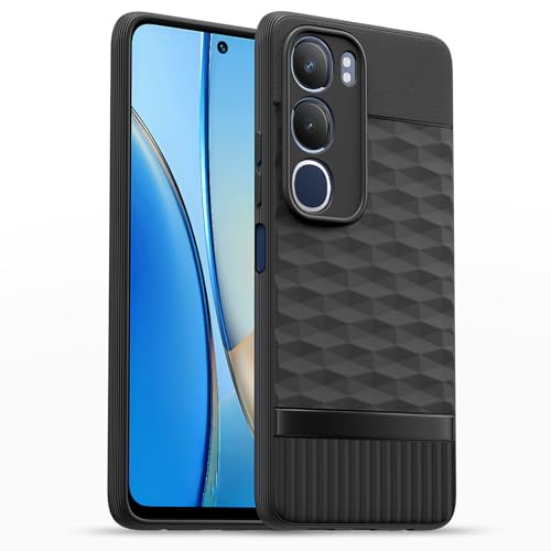 Image of Pikkme Back Cover for Vivo Y19s / Vivo Y29 5G Camera Protection 3D Hexa Cube Design Silicone Protective Bumper Case (Black)