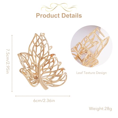 Pinza para cabello metálica diseño hojas de arce dorada miniatura 2