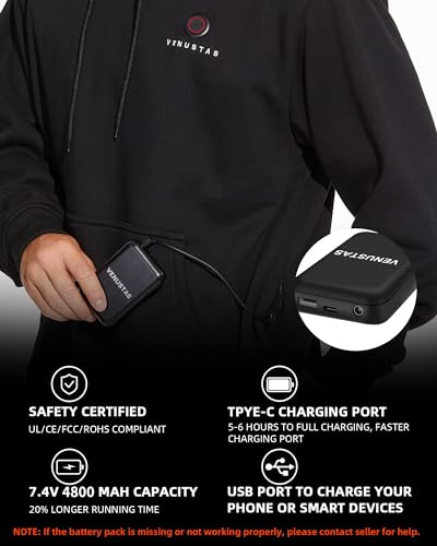 Venustas Pullover Heated Hoodie With Battery Pack 7.4V For Unisex With 5 Heating Zones thumb #3
