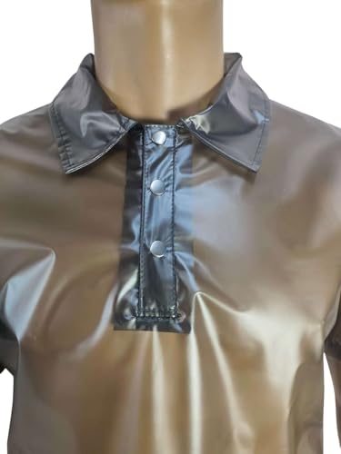 Men's Transparent PVC Polo Shirt, Metallic Finish, Regular Fit, Short Sleeve, Snap Button Closure, Party Wear3