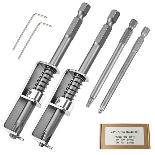 Spring Loaded Screw Holder Bit, 4 PCS Anti-drop Screwdriver Bit Holder for Mechanics, Electricians, DIY Repair, Retaining Tool for Grip Screws in Overhead or One Handed Positions (Phillips+Torx)