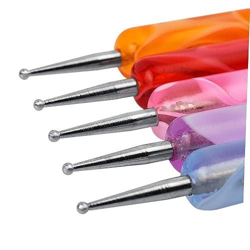 SAFIGLE 5Pcs Double End Nail Art Brush Durable Nail Carving Pens with Ball Styluses Tips for Painting Dotting Designing for Acrylic UV Gel Nail Art - Thumbnail 2