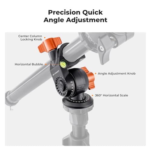 K&F Concept 76 inch Camera Tripod with Rotatable Multi-Angle Center Column,Lightweight Travel Outdoor DSLR Tripods with 360 Degree Ball Head Load Capacity 8kg/17.6lbs, Cellphone Clips for Smartphone