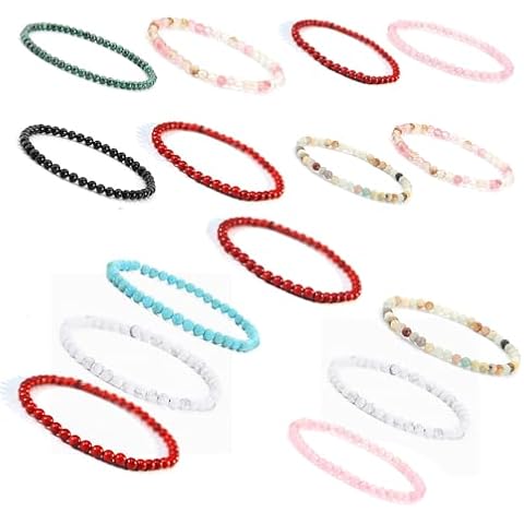 KIKILA 4mm Mini Gemstone Energy Bracelets Crushed Stone Beaded Bracelet Natural Stone Charm Beaded Small Couples Bracelets for Women Cover