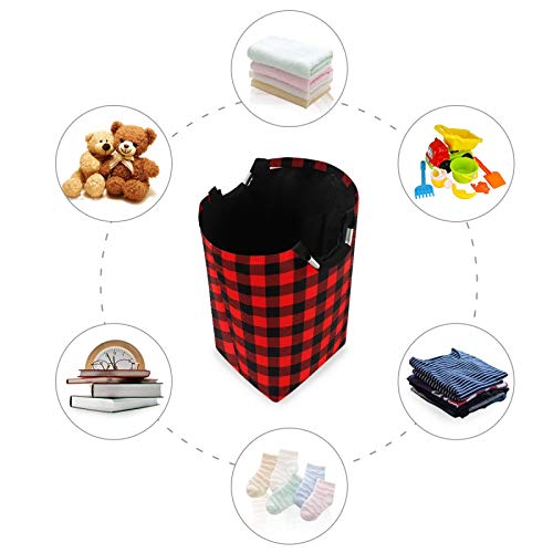 Alaza Large Laundry Hamper Basket Red And Black Lattice Plaid Laundry Bag Stylish Collapsible Oxford Cloth Home Storage Bin With Handles, 22.7 Inch #TOP5