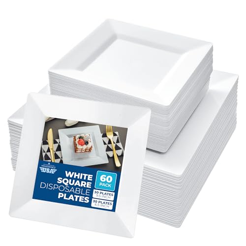 60 Plastic Square Plates for Party – 30 Dinner 9.5 60 Plastic Square Plates for Party – 30 Dinner 9.5