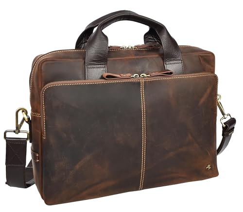 Bolso bandolera Brevon Tan de piel auténtica con correa ajustable para uso diario cómodo