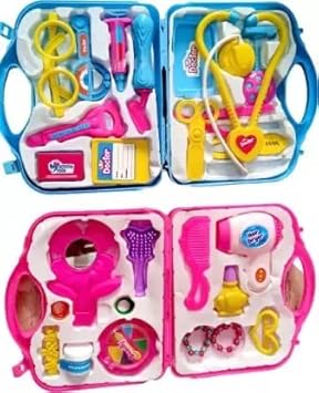 Doctor Play Set and Beauty Suitcase Pretend Play Toy Set with Foldable Suitcase (Combo Pack)