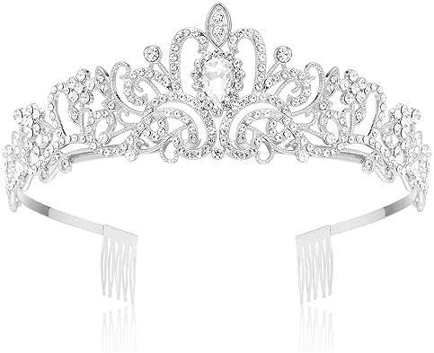Makone Crowns for Women Princess Tiaras for Girls Queen Crown and Comb Tiara for Wedding Birthday Pageant Bridal Prom Christmas Gift (Silver)