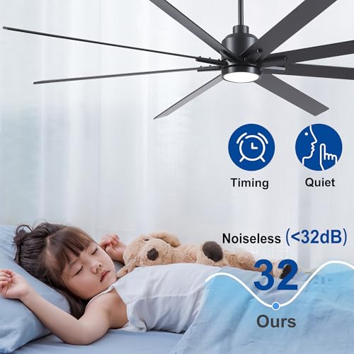 Image of Rayqueen 84 Inch Black Ceiling Fans with Lights and Remote,Includes Downrod