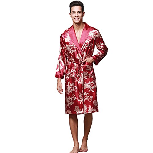 Image of ZUEVI Men's Kimono Robe Silk Satin Long Sleeve Spa Bathrobe Lightweight Soft Silky Pajamas Robes