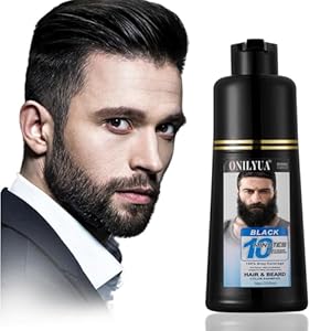 Men’s 3-in-1 Black Beard & Hair Dye Shampoo, Instant Grey Darkening Beard Color Shampoo in 10 Minutes, Simpler Gray Reducing Mustache & Beard Dye for Men, with Plant Extract for Healthy Facial Hair